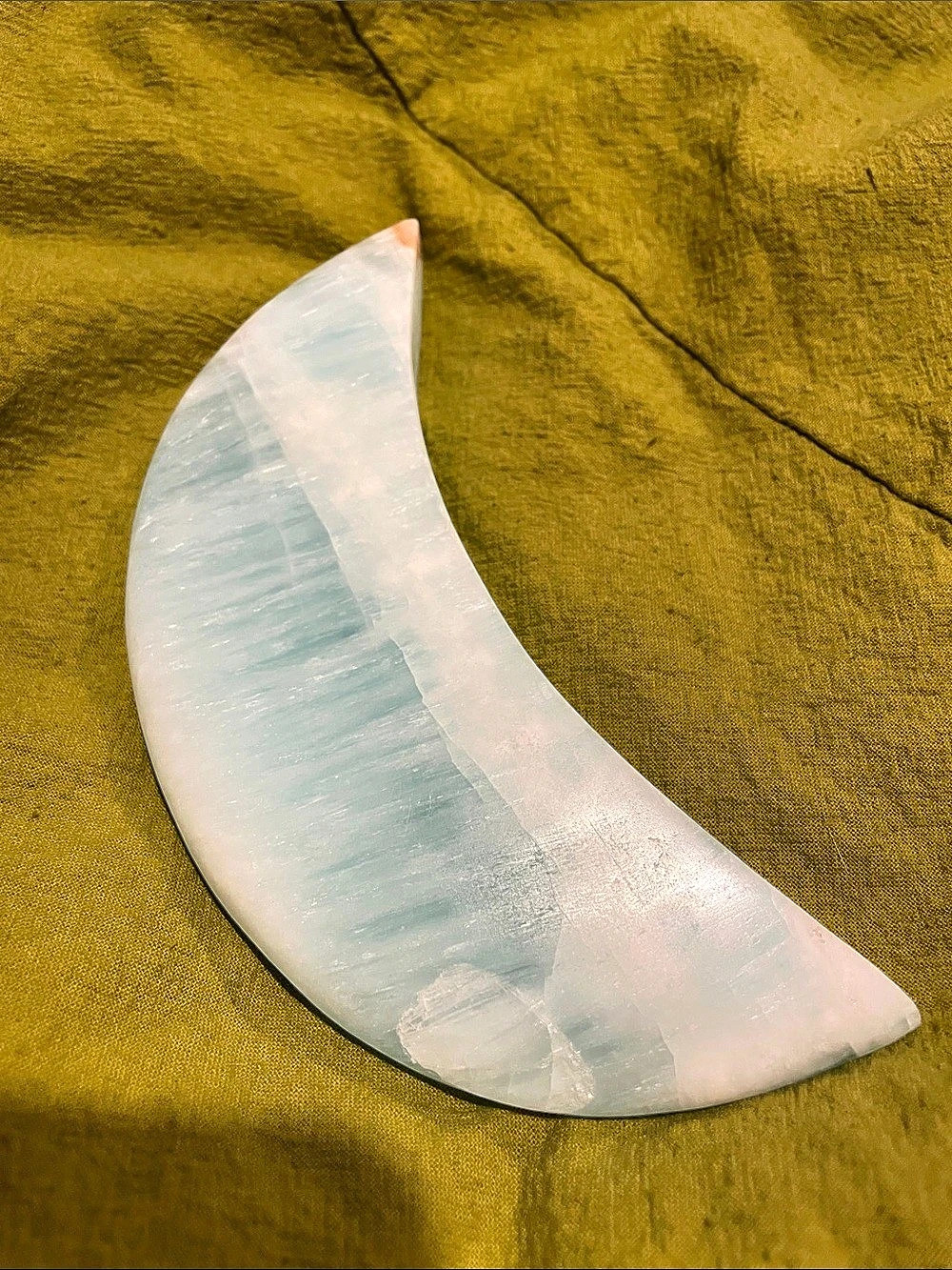 242g Carribean blue calcite crescent moon carving natural crystal